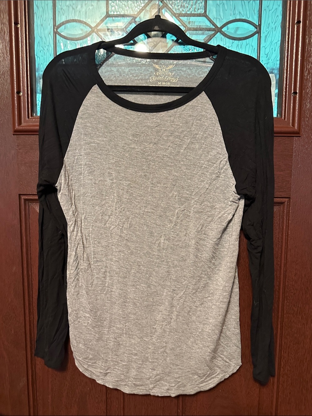 Faded Glory Gray Body Black Raglan Long Sleeve Tee